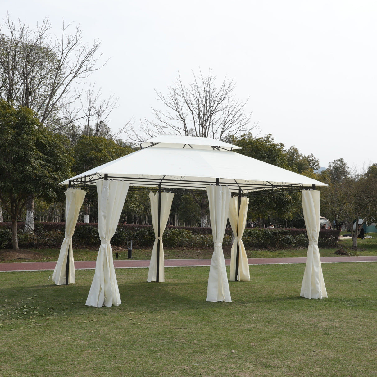 13x10 Outdoor Patio Gazebo Tent with Ventilated Double Roof and Sidewalls