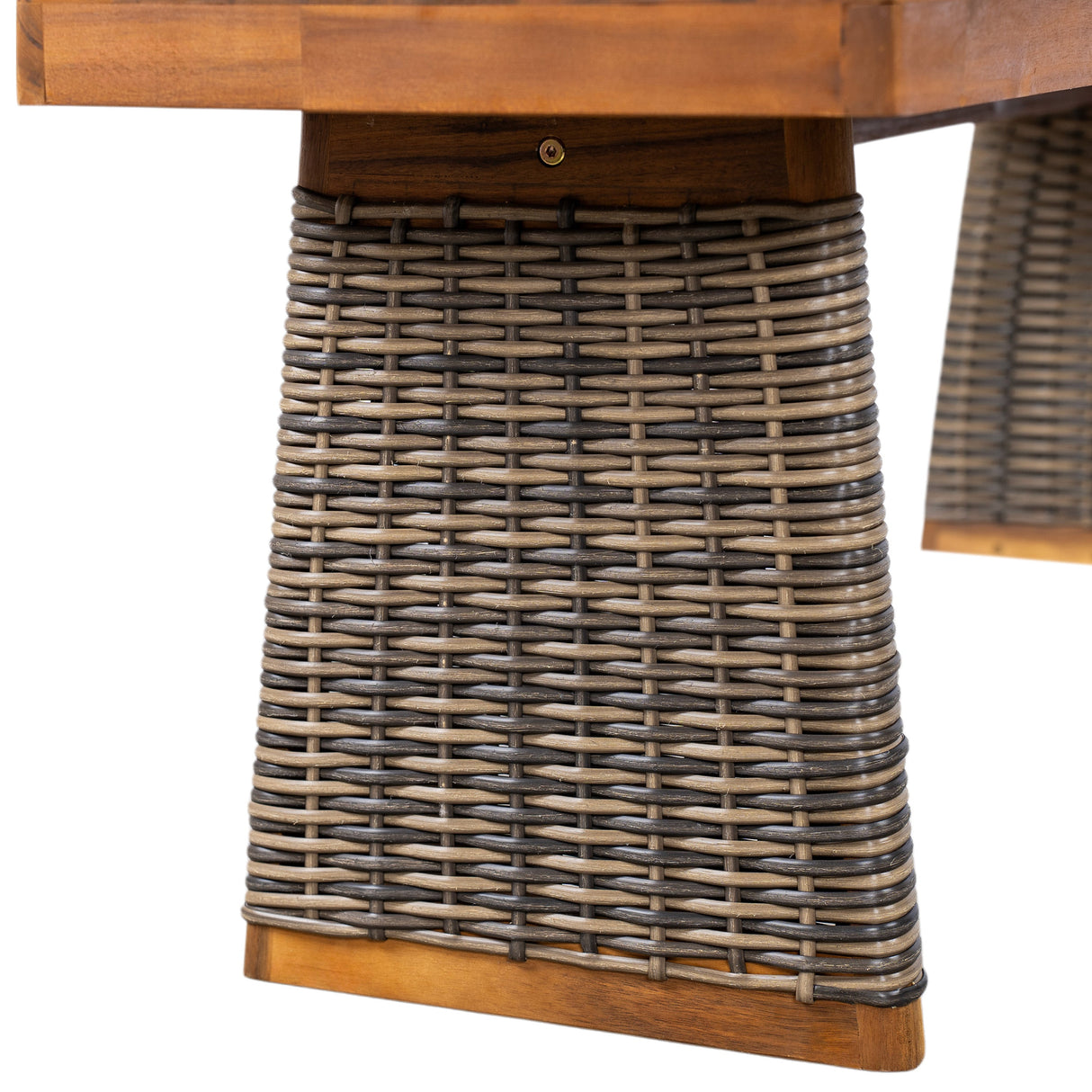Outdoor 6 Pieces Acacia Wood Dining Set with Cushion and Handwoven Rattan Legs