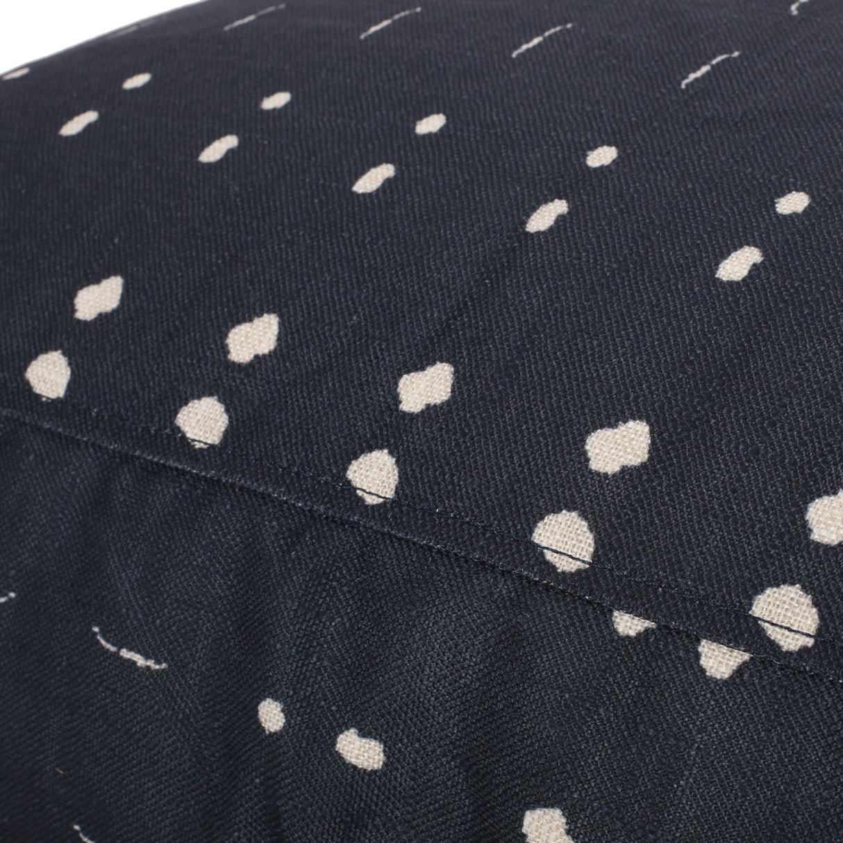 Dalm - Fabric Square Pouf Ottoman With Polystyrene Beads Filling - Dark Blue / White