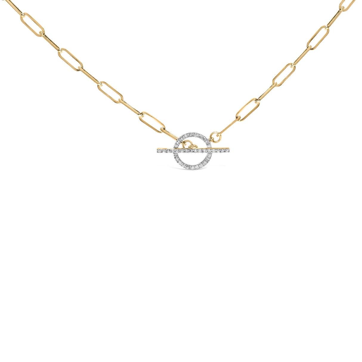 14KT Yellow Gold 1/4 Cttw Diamond Toggle Clasp Paperclip Link Necklace (I-J Color, I1-I2 Clarity) - 18" Inches