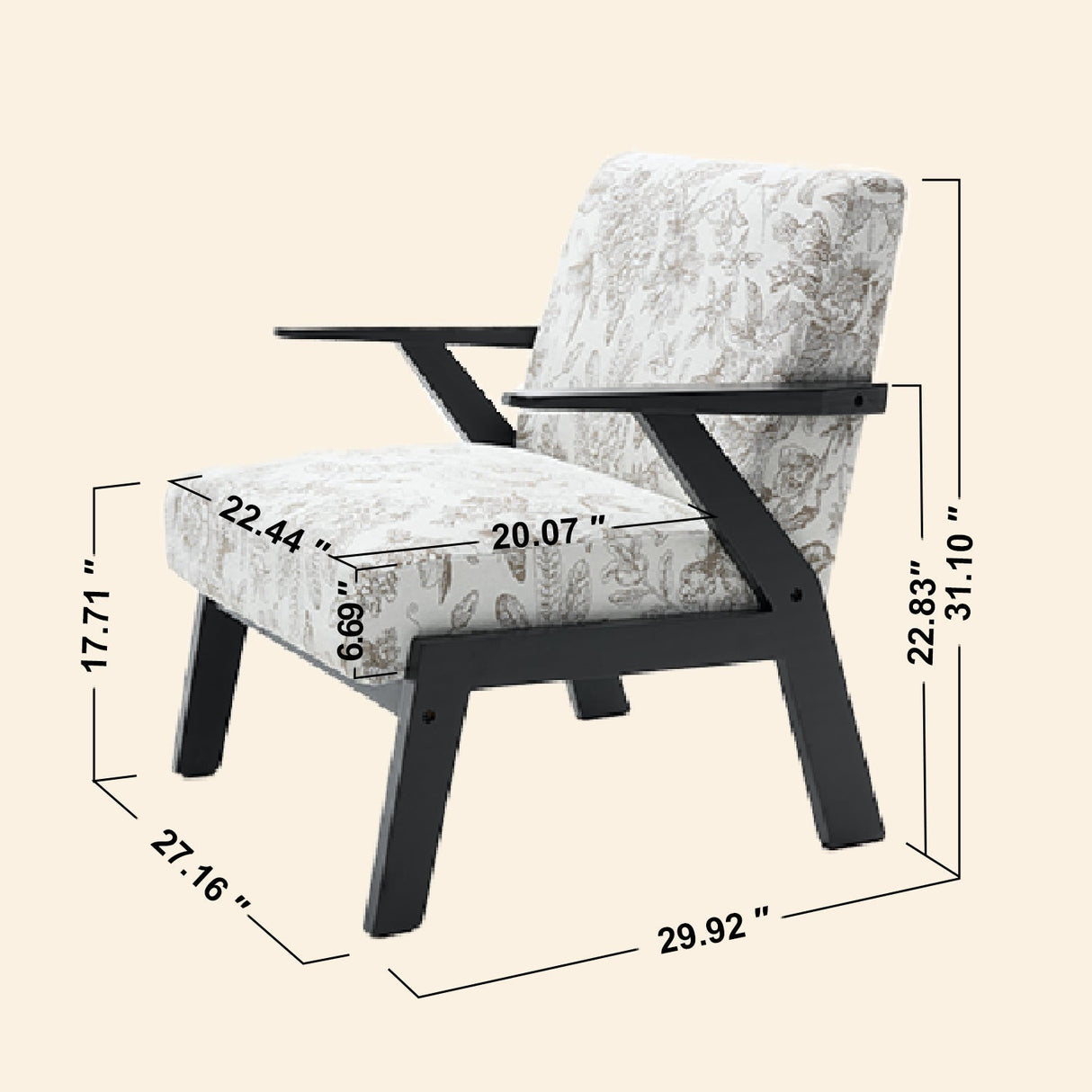 Mid-Century Modern Lounge Armchair - Seat Cushion (Beige + Grey)