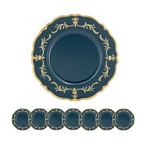 Plastic Charger Plate (Set of 8) - Blue / Gold / Polypropylene