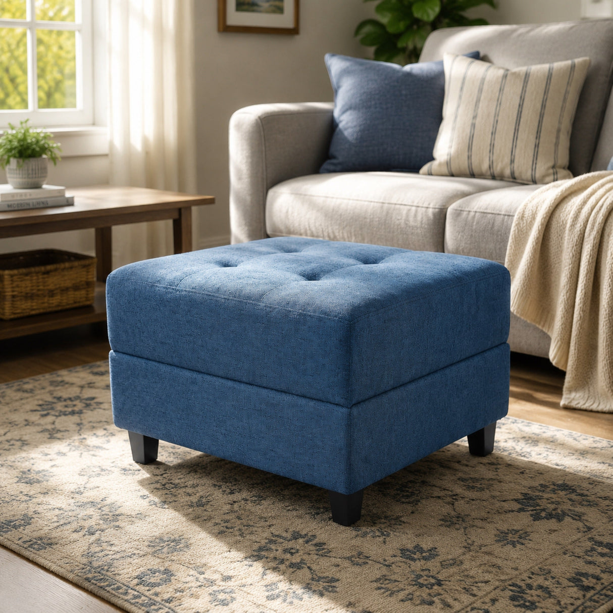 Navy Tufted Ottoman