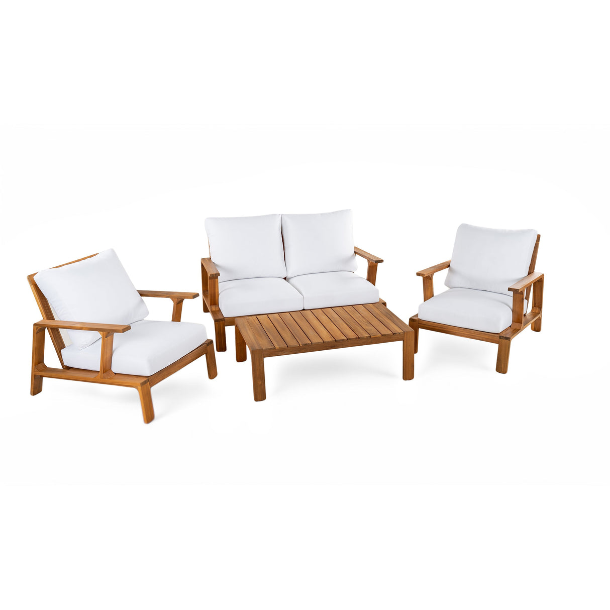 Acacia Wood Outdoor Sofa Set for 4 with Cushions and Coffee Table