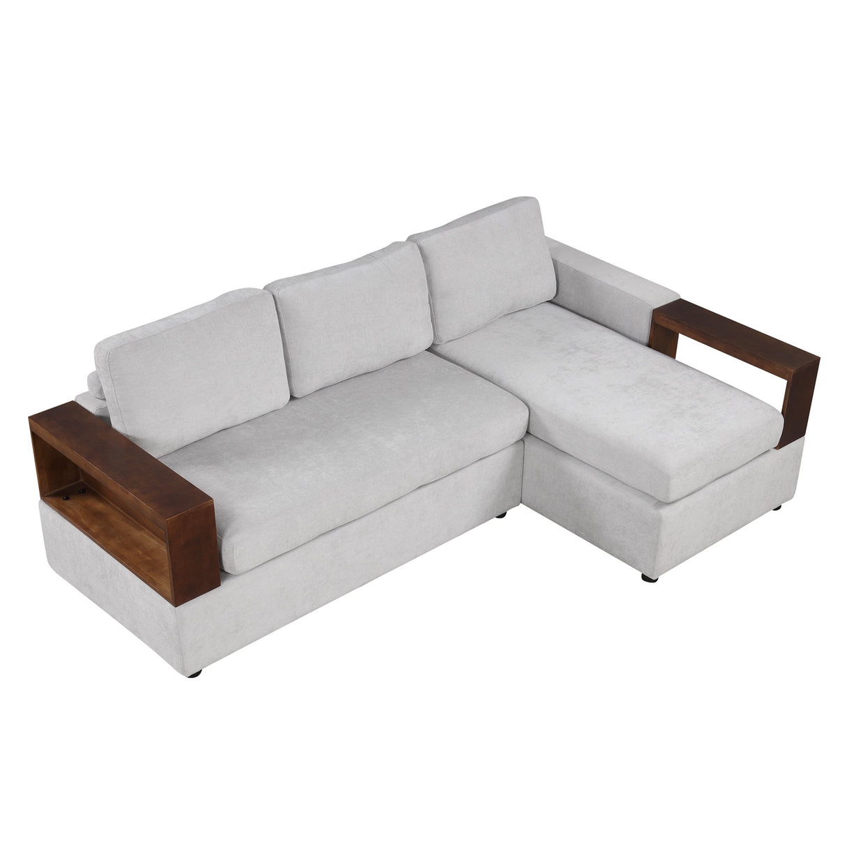 87.4' Sectional Sofa with Reversible Armrests Gray Chenille Upholstery