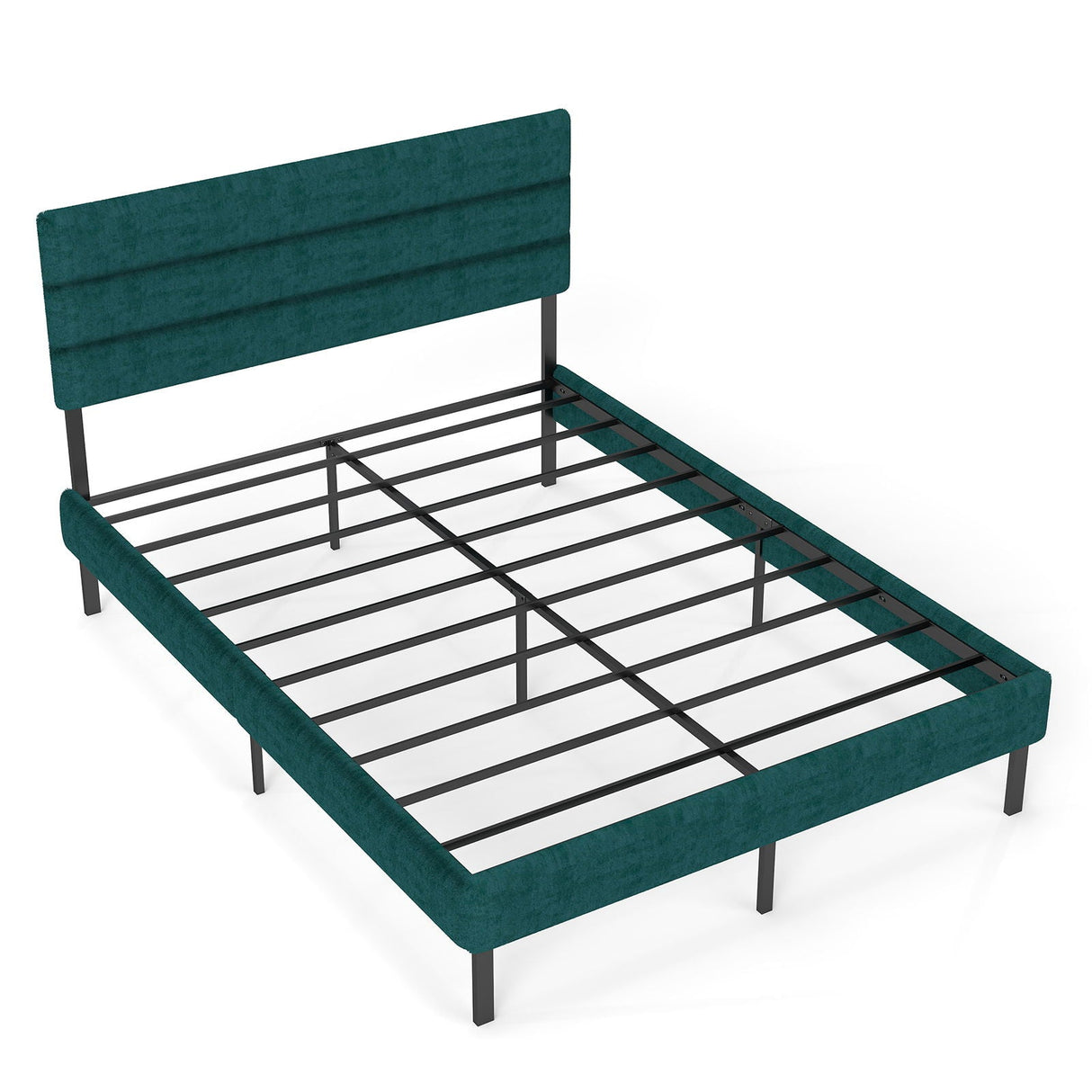 Upholstered Platform Bed Frame With Headboard, No Box Spring Needed, Underbed Storage