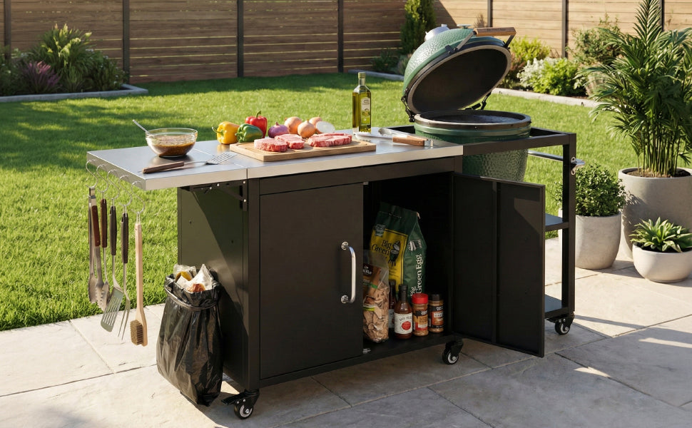K&K 76.6' Outdoor Grill Cart with Storage Cabinet