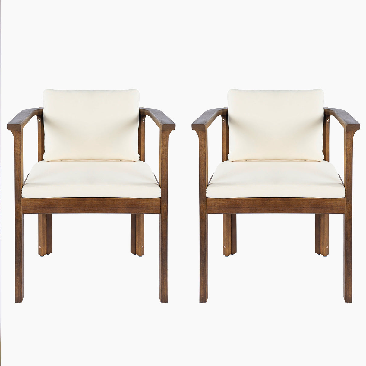 Outdoor Dining Chair Set of 2 with Curved Acacia Wood Arms