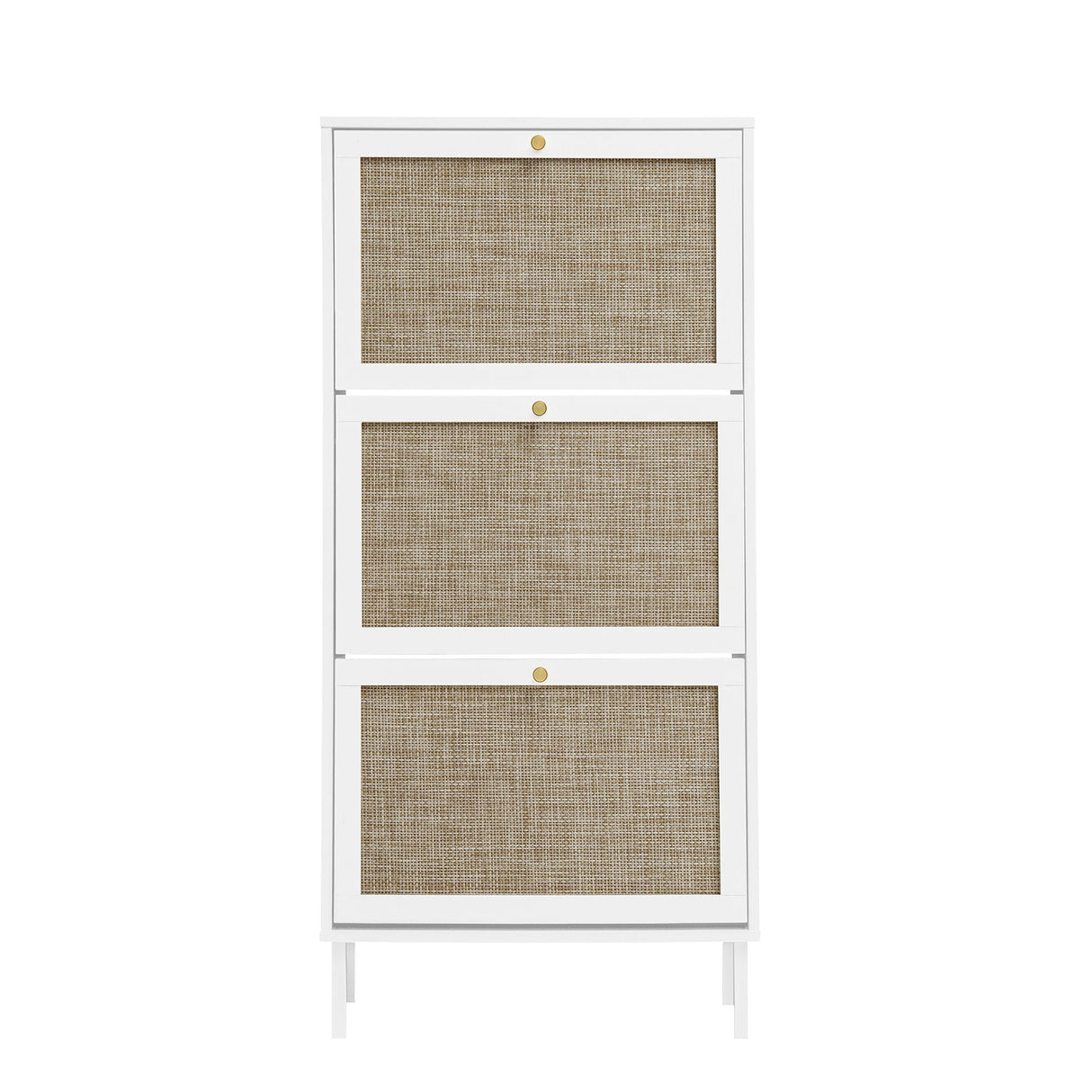 Modern Rattan 3 Door Shoe Rack Cabinet For Entryway