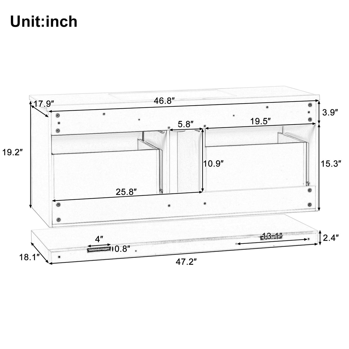 48 Inch Wall Mounted Bathroom Vanity Cabinet