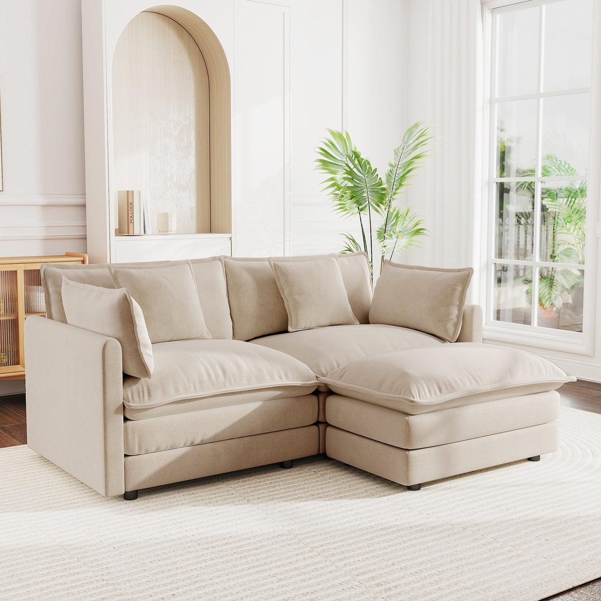 Chenille Two-Seater Sofa with Ottoman