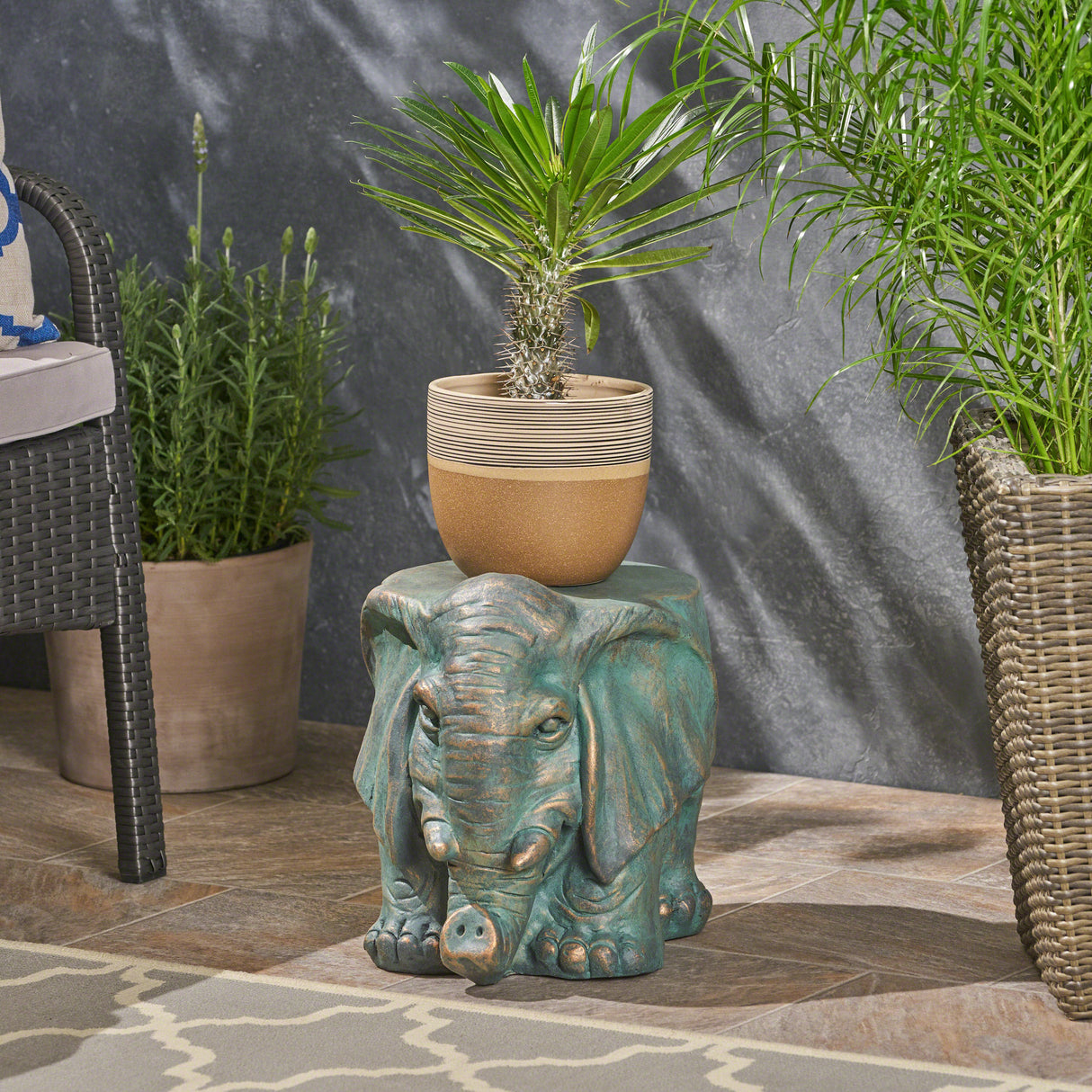 Elephant Garden Stool with Copper Patina Finish