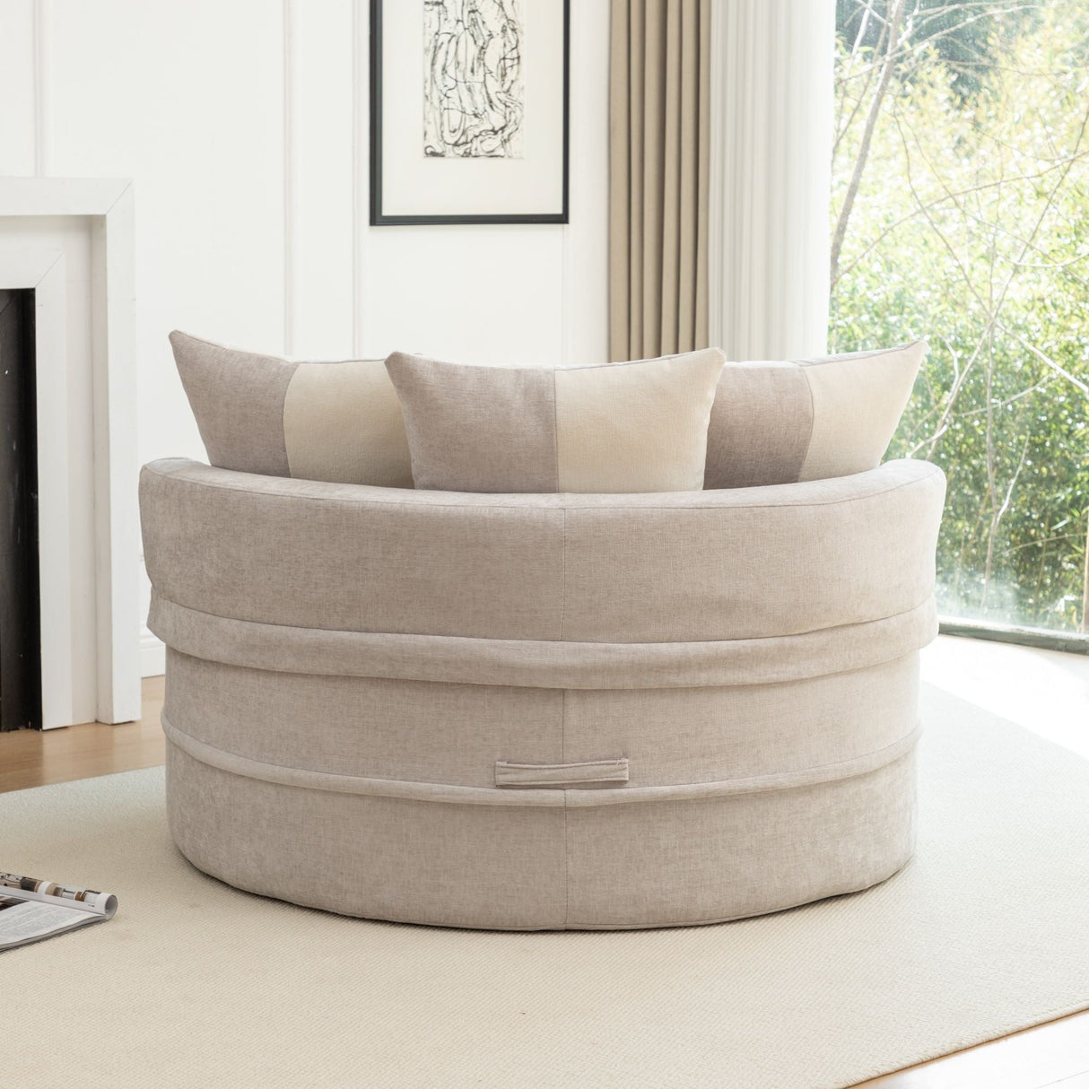 Modern Oversized Round Barrel Accent Chair With Ottoman