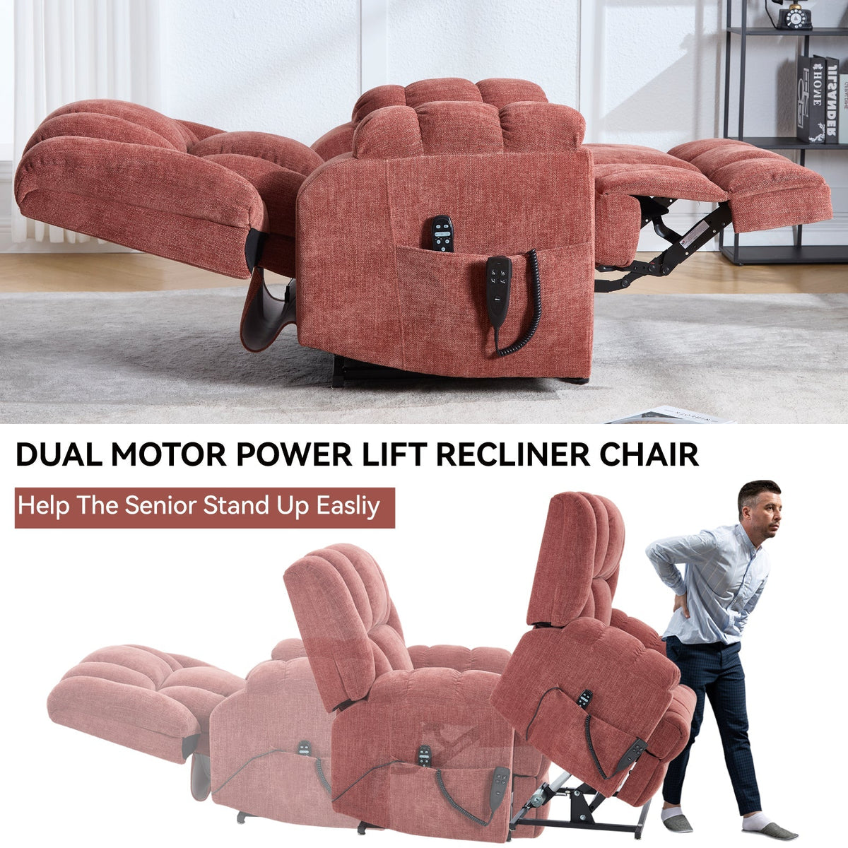 Dual Motor Heat Massage Electric Power Lift Recliner with Smooth Lift - Red or Blue