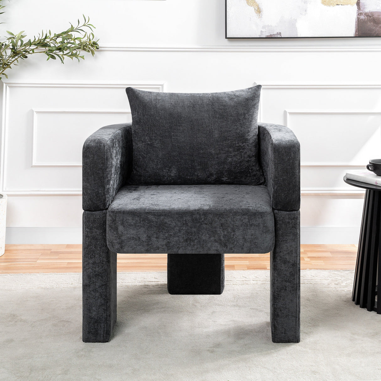 Modern 3-Leg Chenille Accent Chair with Ergonomic Arms & Removable PillowGray