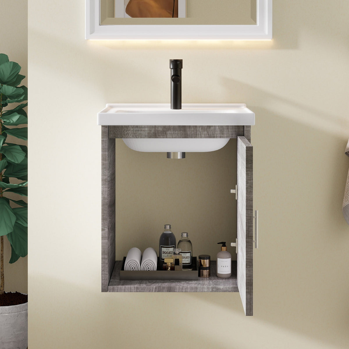 16" Floating Bathroom Vanity, Wall Mounted Plywood Cabinet
