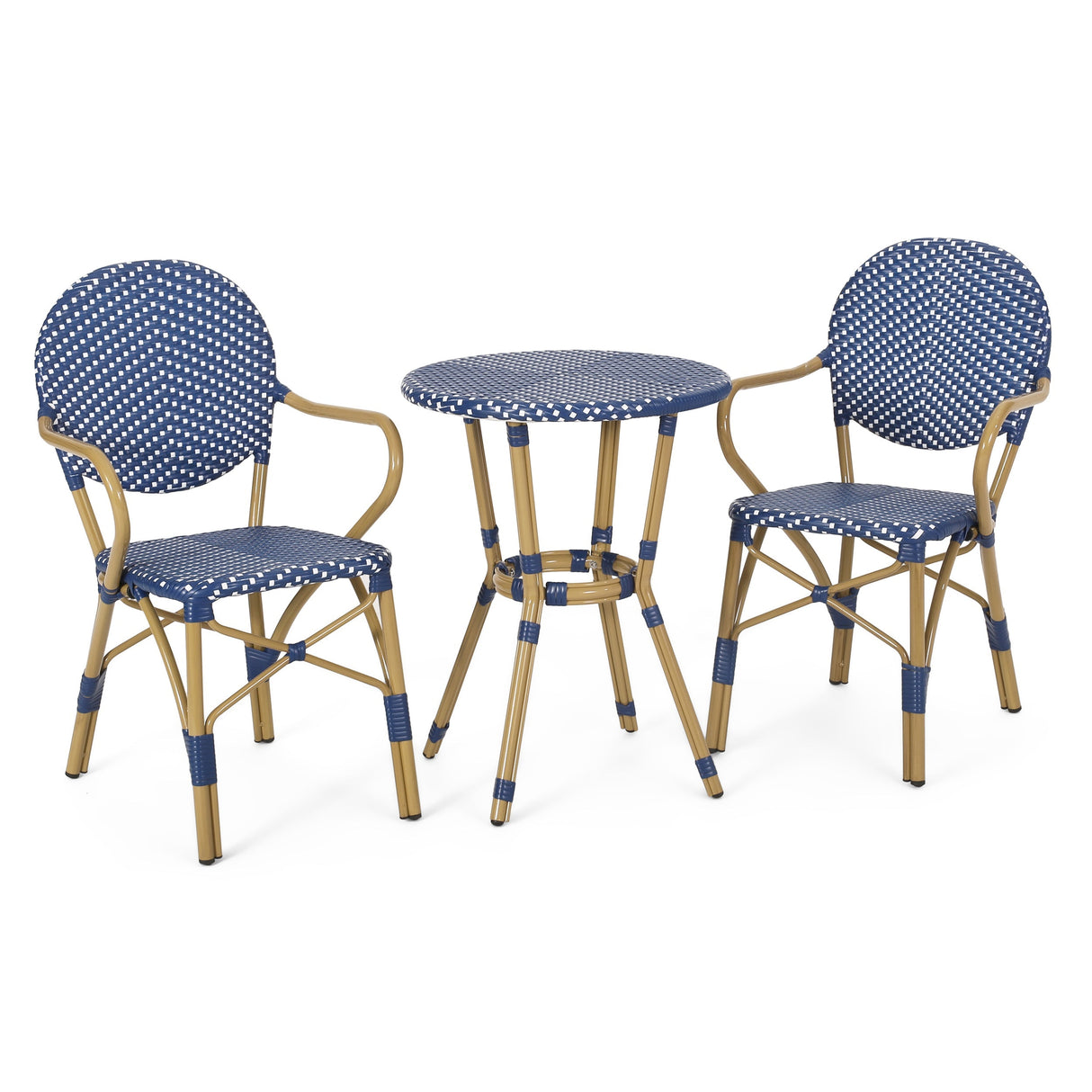Outdoor PE Rattan and Aluminum 3-Piece French Bistro Set