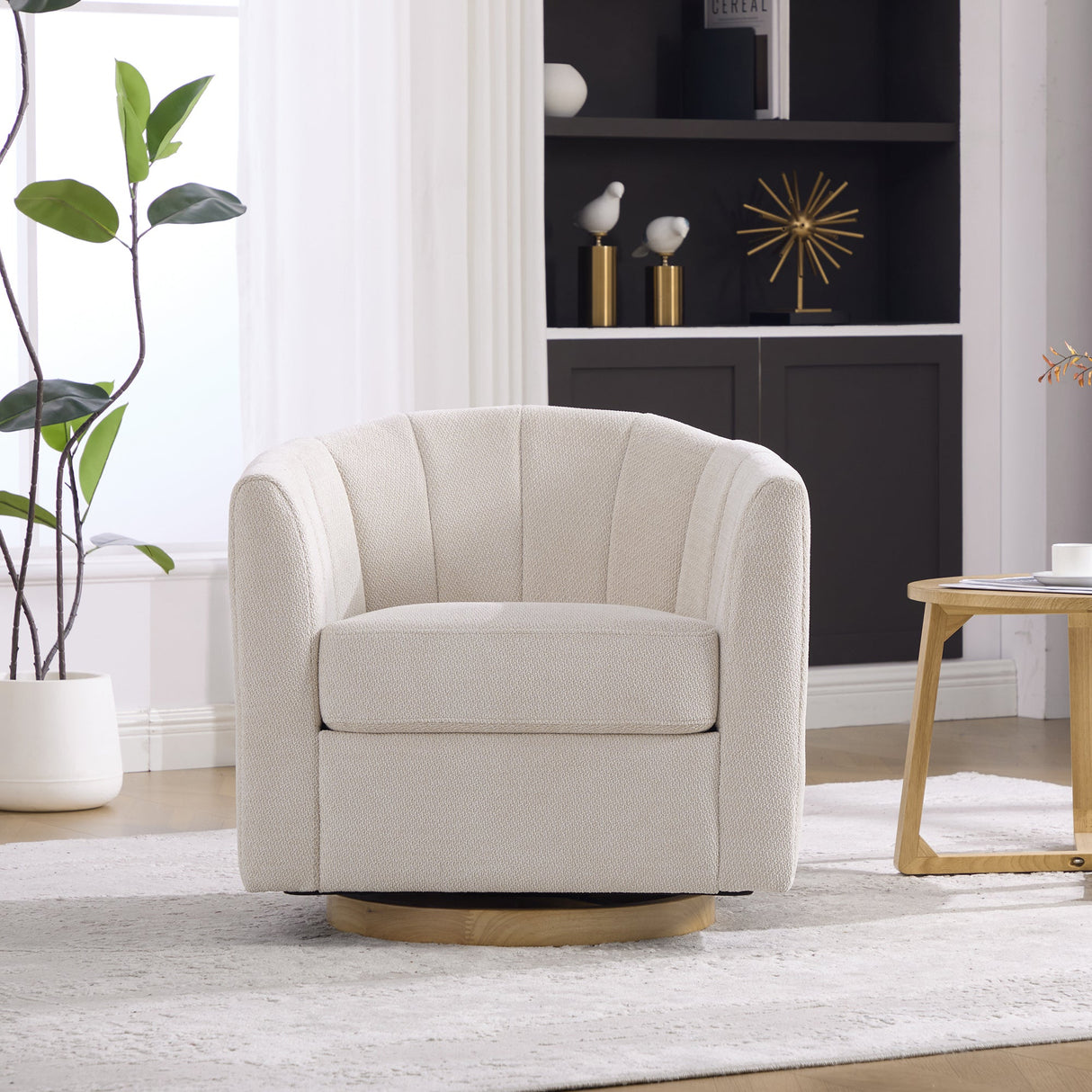 Upholstered Chenille Swivel Barrel Chair