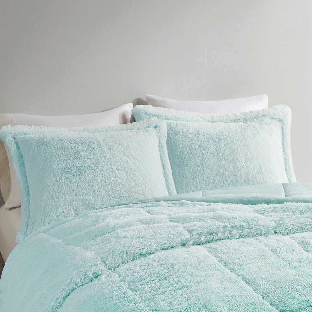 Twin/Twin XL Ombre Shaggy Long Fur Comforter Mini Set with Faux Mink Reverse