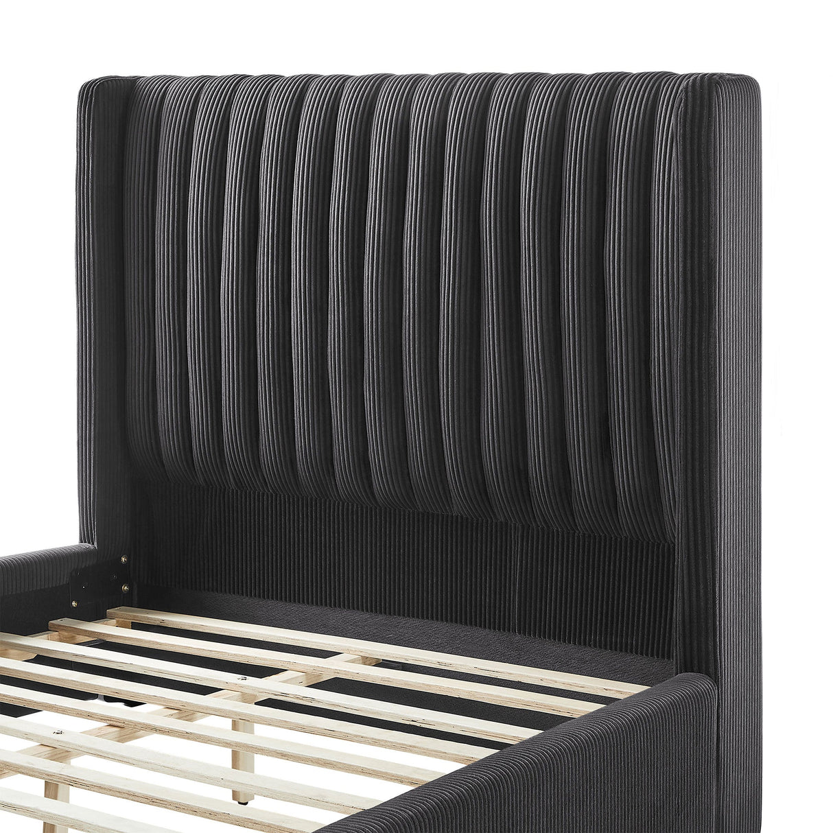 Corduroy Upholstered Wingback Bed Frame, No Box Spring