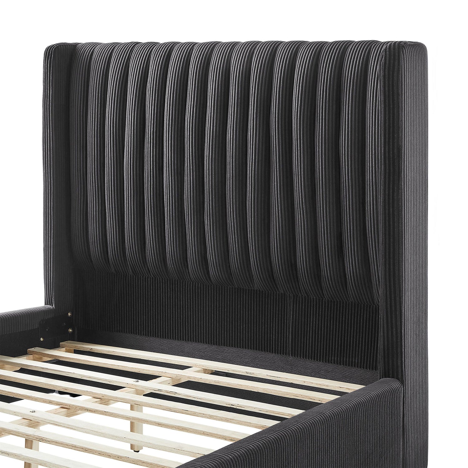 Corduroy Upholstered Wingback Bed Frame, No Box Spring