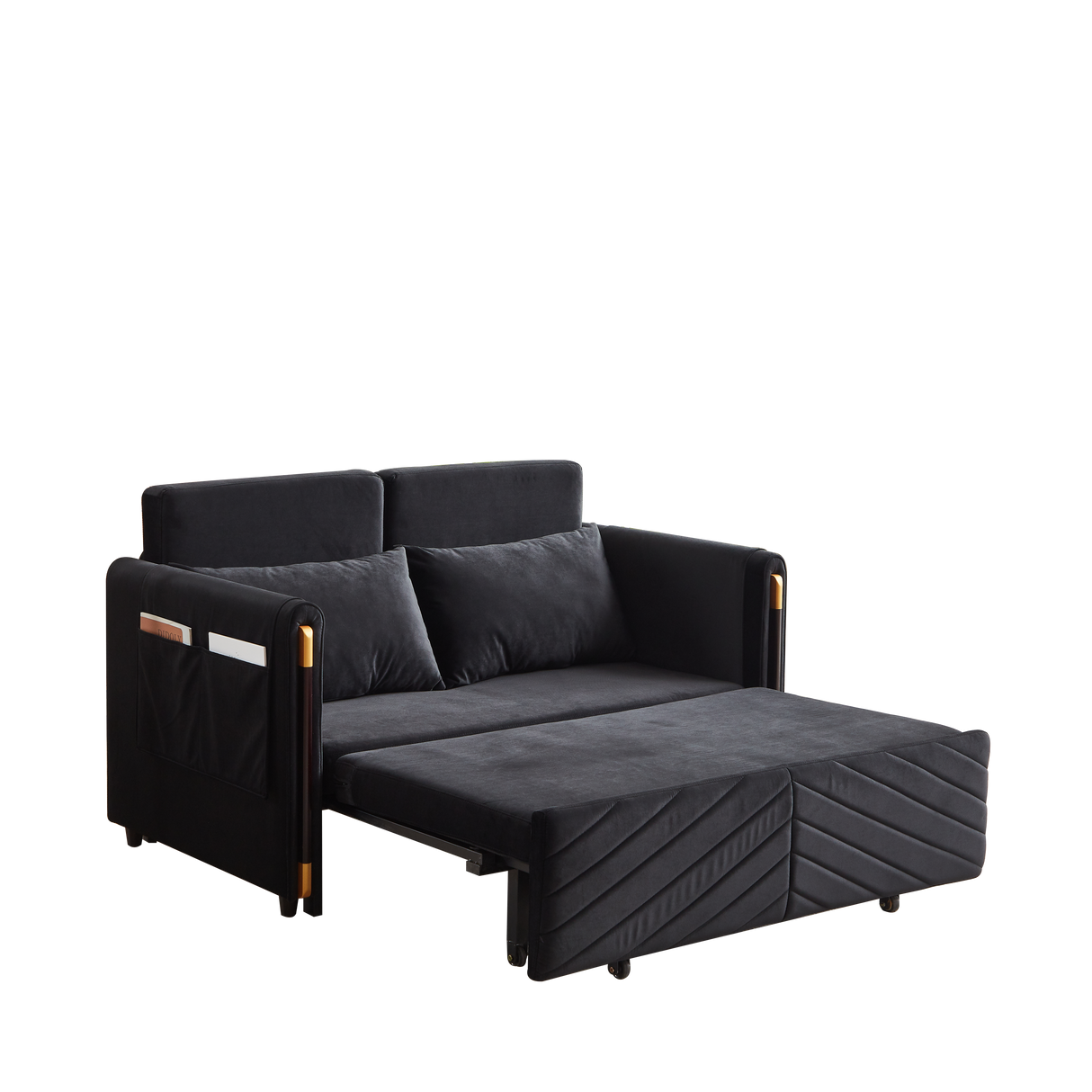 Conway Convertible Velvet Loveseat Sleeper with Arm Storage and Adjustable Back