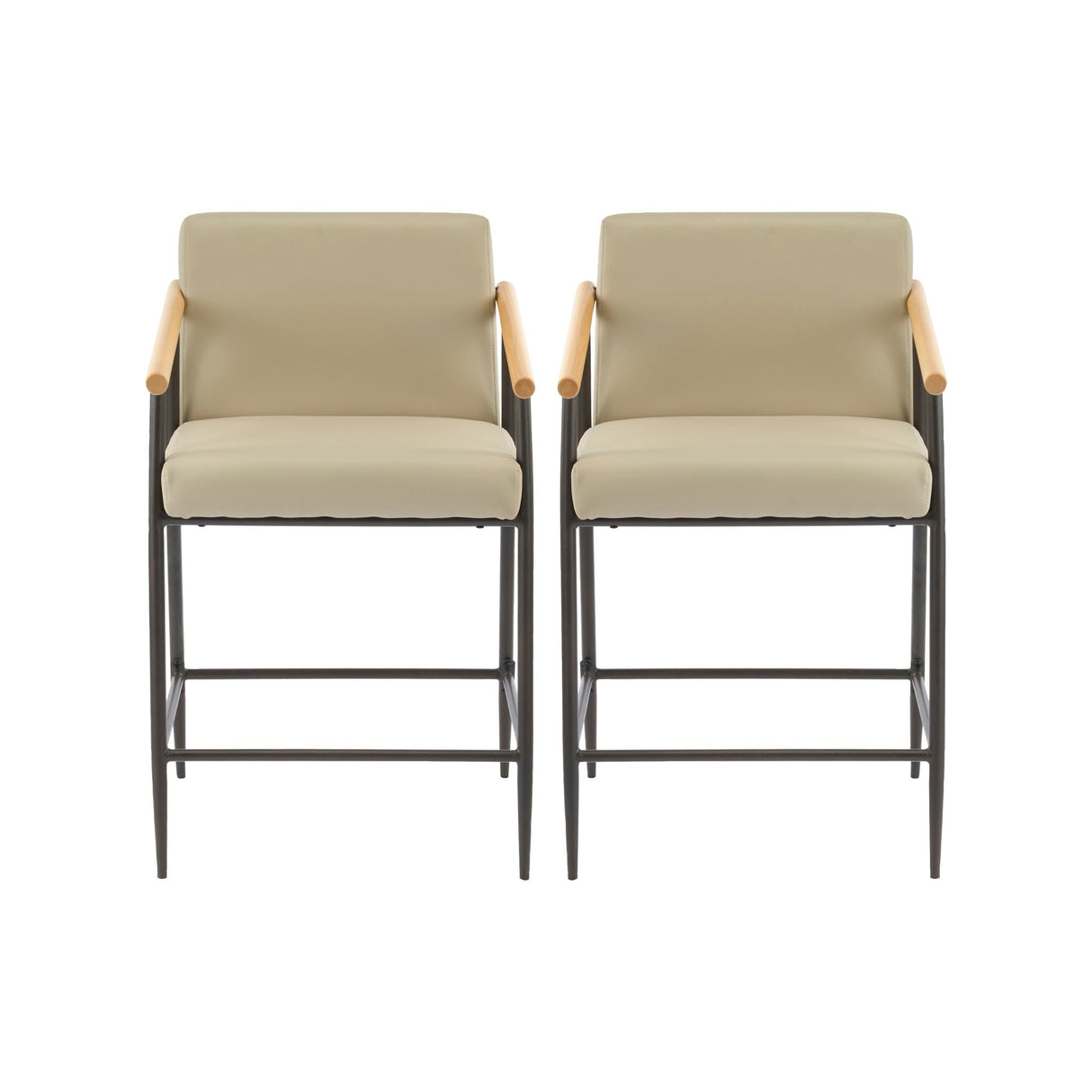 Mid Century Modern Counter Stool Set With Espresso Metal Frame - Khaki