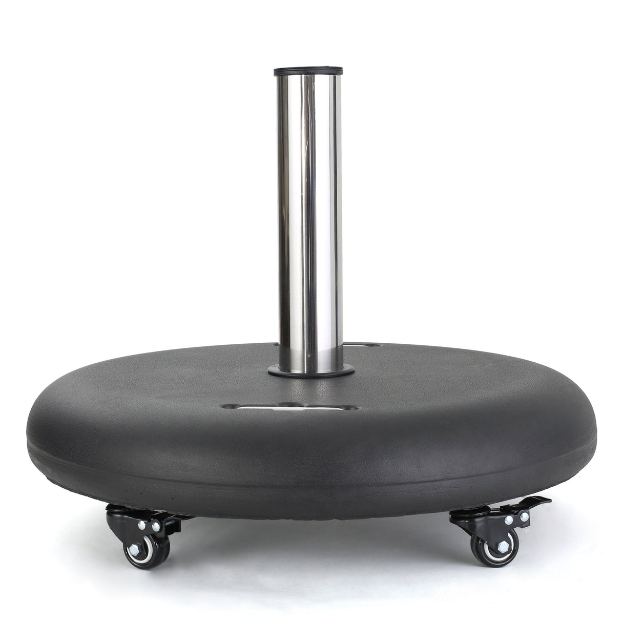 Modern Wheelie Round Umbrella Base with Stainless Steel Holder in Black Concrete