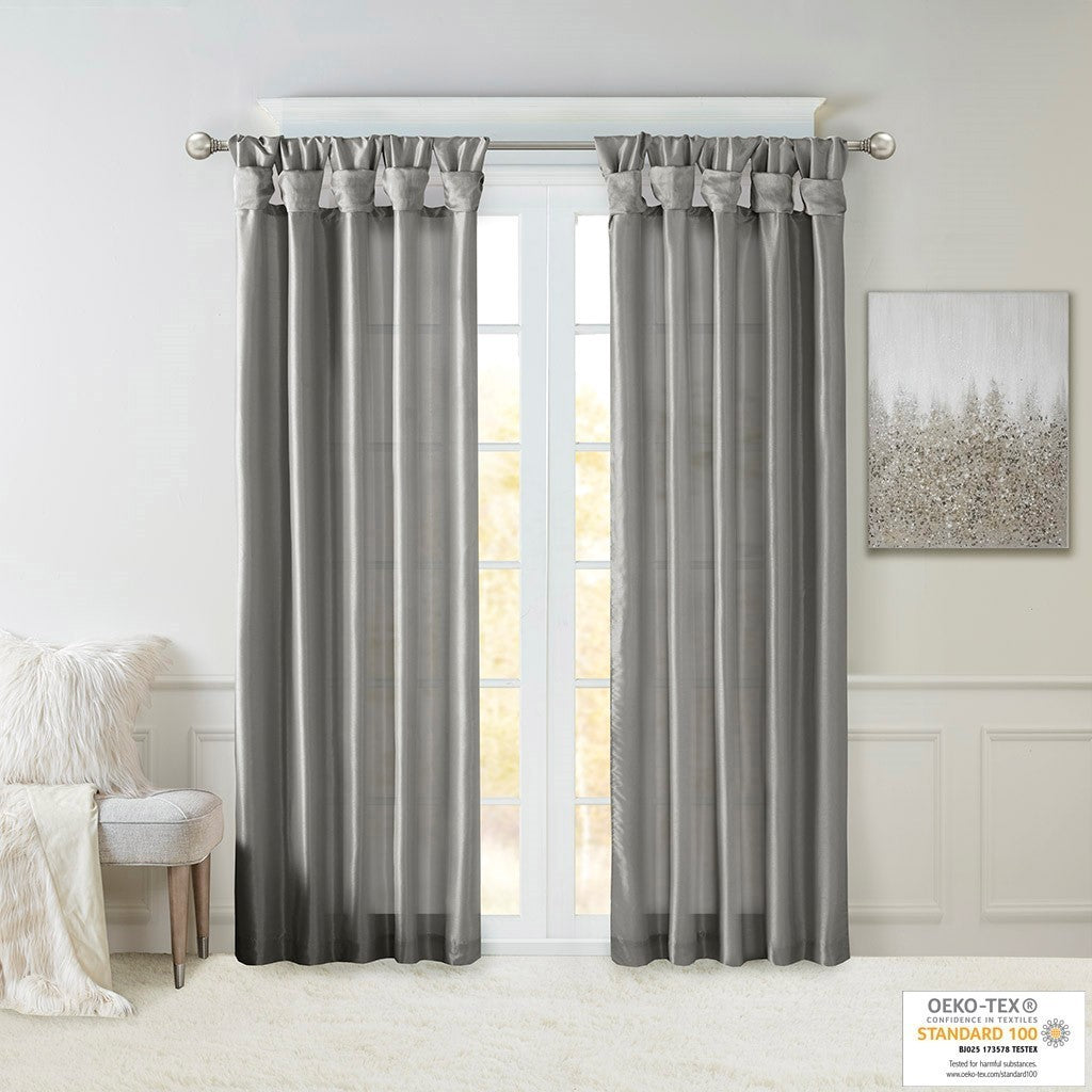 Twist Tab Lined Window Curtain Panel Charcoal 50x108"