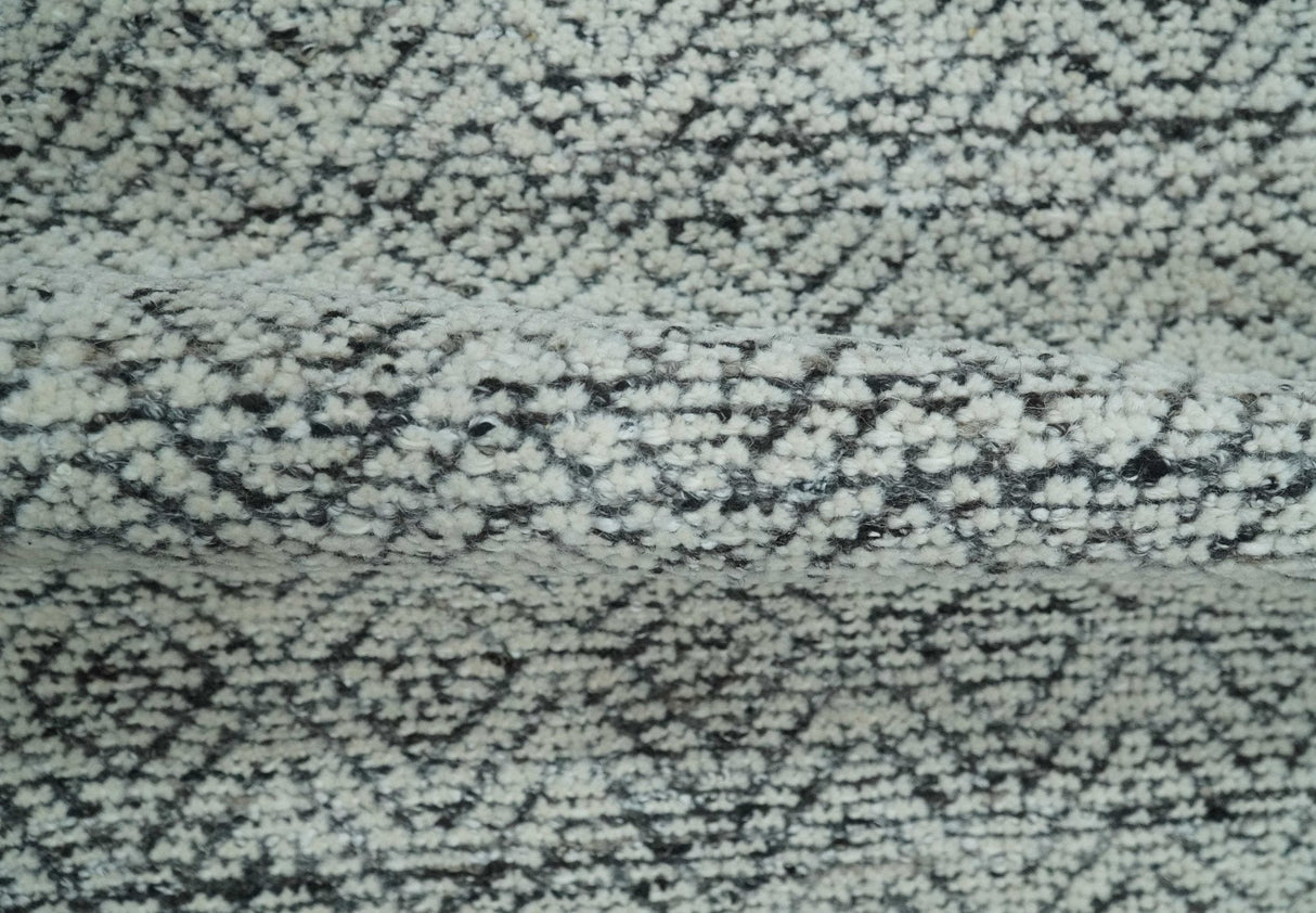 2x3 Hand Knotted Ivory and Charcoal Stripes Tribal Pattern Wool Rug