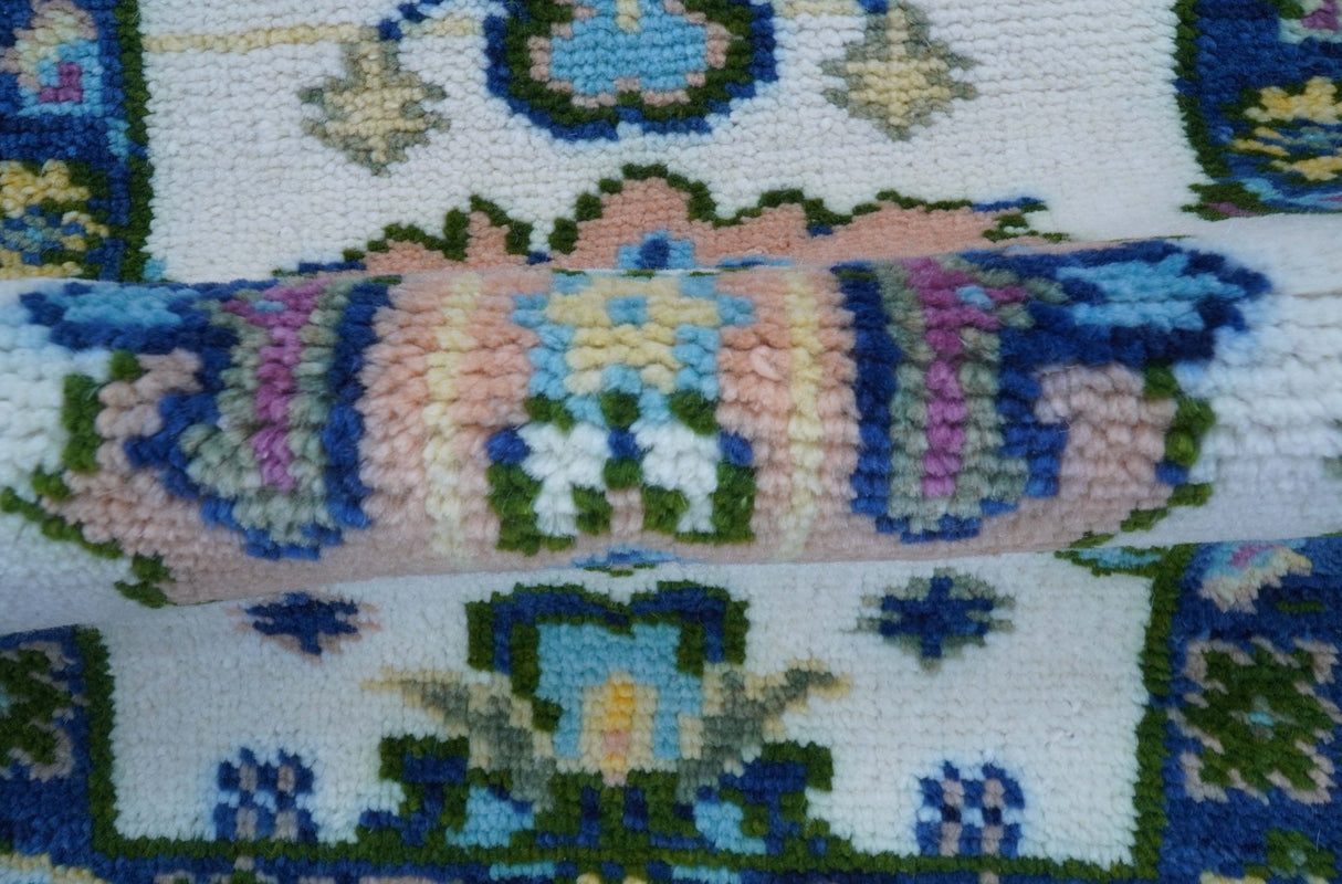 2x3 Ivory And Blue Oushak Hand Knotted Wool Rug