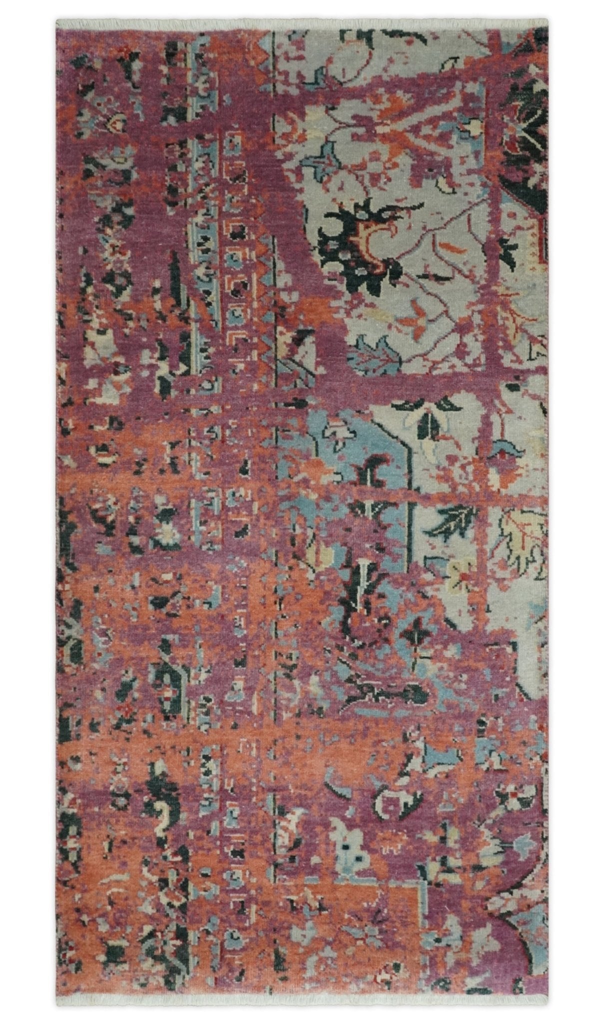 2x4 Hand Knotted Modern Abstract Rust And Purple Wool Rug
