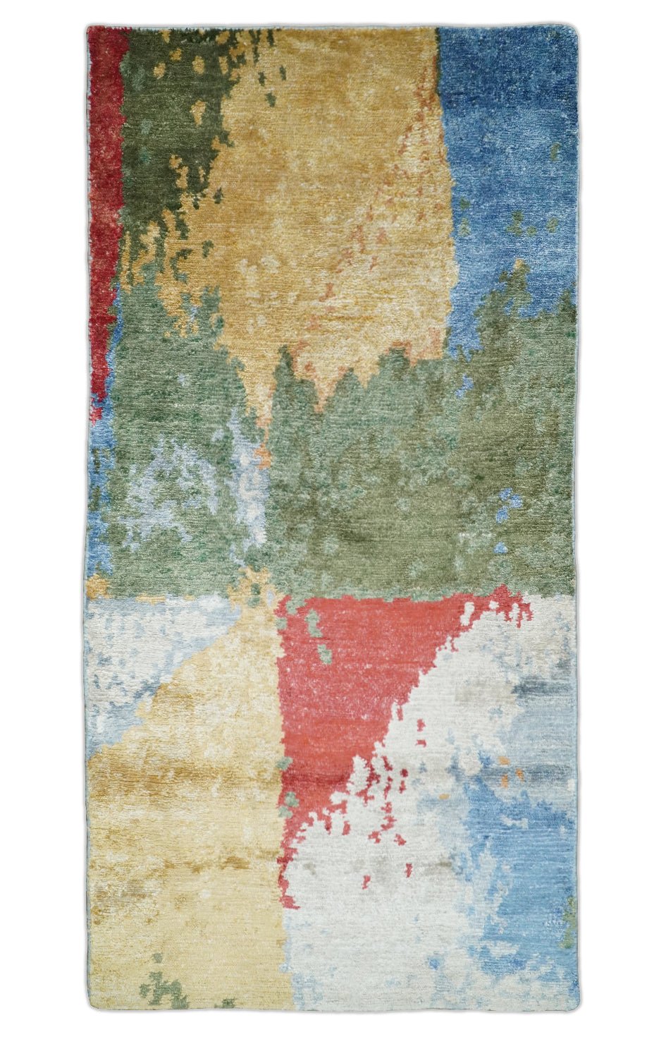 2x4 Modern Abstract Design Multicolor Wool and Silk Hand Knotted Rug