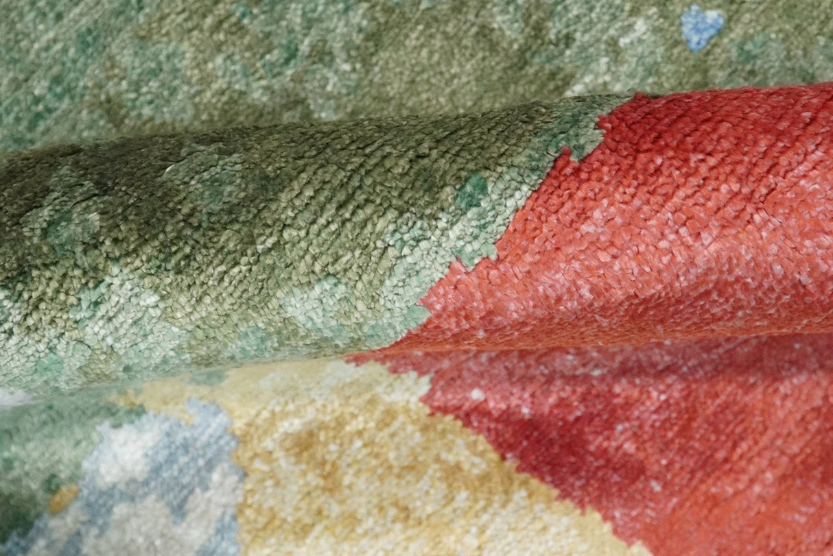 2x4 Modern Abstract Design Multicolor Wool and Silk Hand Knotted Rug