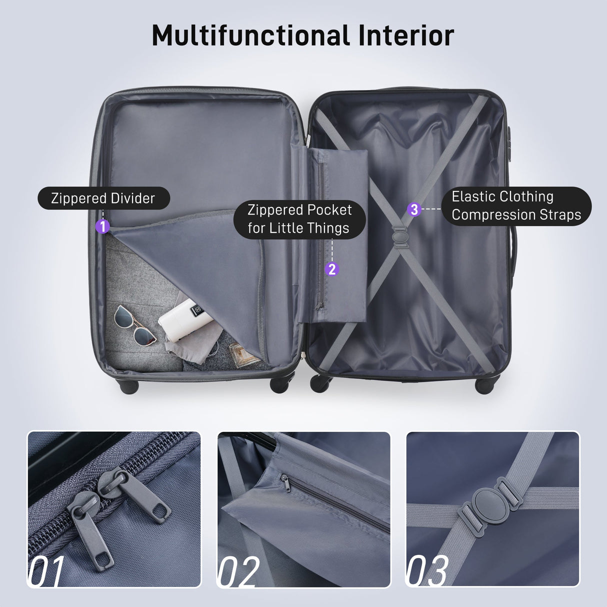 3 Piece Luggage Set Hardside Spinner Suitcase with TSA Lock 20" 24" 28" Available - Tuesday Morning - Luggage