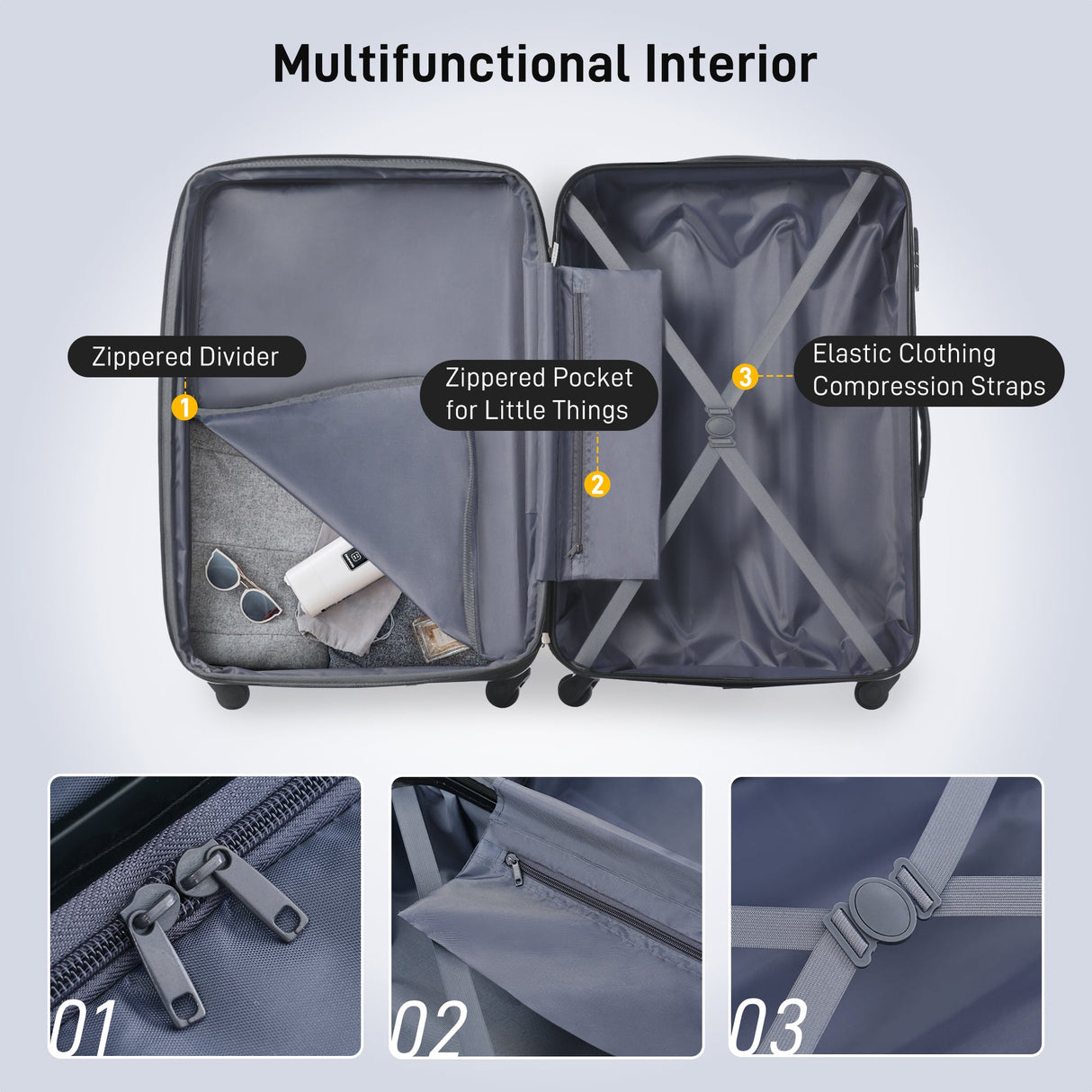 3 Piece Luggage Set Hardside Spinner Suitcase with TSA Lock 20" 24" 28" Available - Tuesday Morning - Luggage
