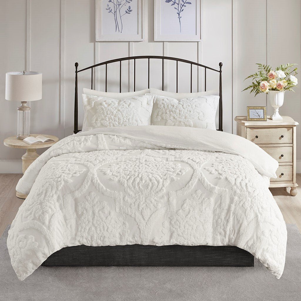 3-piece-tufted-cotton-chenille-damask-duvet-cover-set-queen--off-white-Duvet-Covers