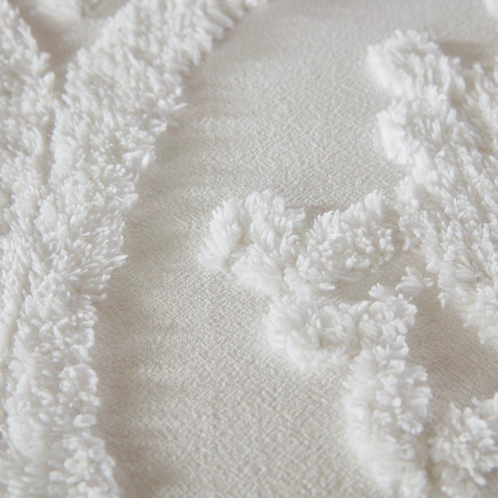 3 piece tufted cotton chenille damask duvet cover set queen - off white - Tuesday Morning - Duvet Covers