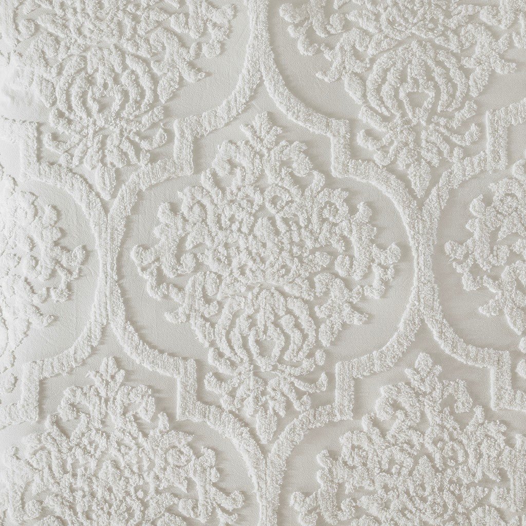 3 piece tufted cotton chenille damask duvet cover set queen - off white - Tuesday Morning - Duvet Covers