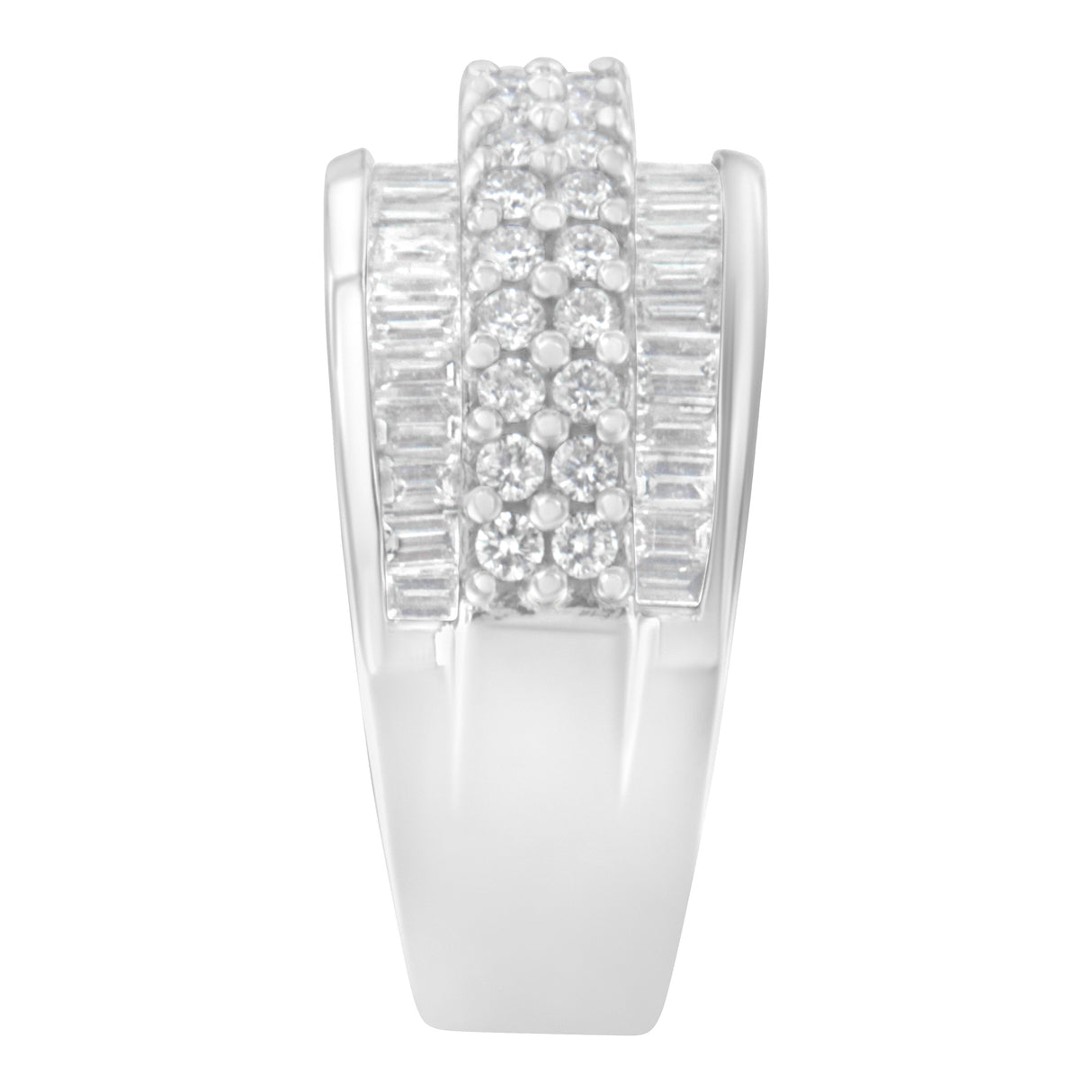 14K White Gold Round and Baguette Diamond Ring (1 1/2 Cttw, F-G Color, SI1-SI2 Clarity) - Size 6-3/4