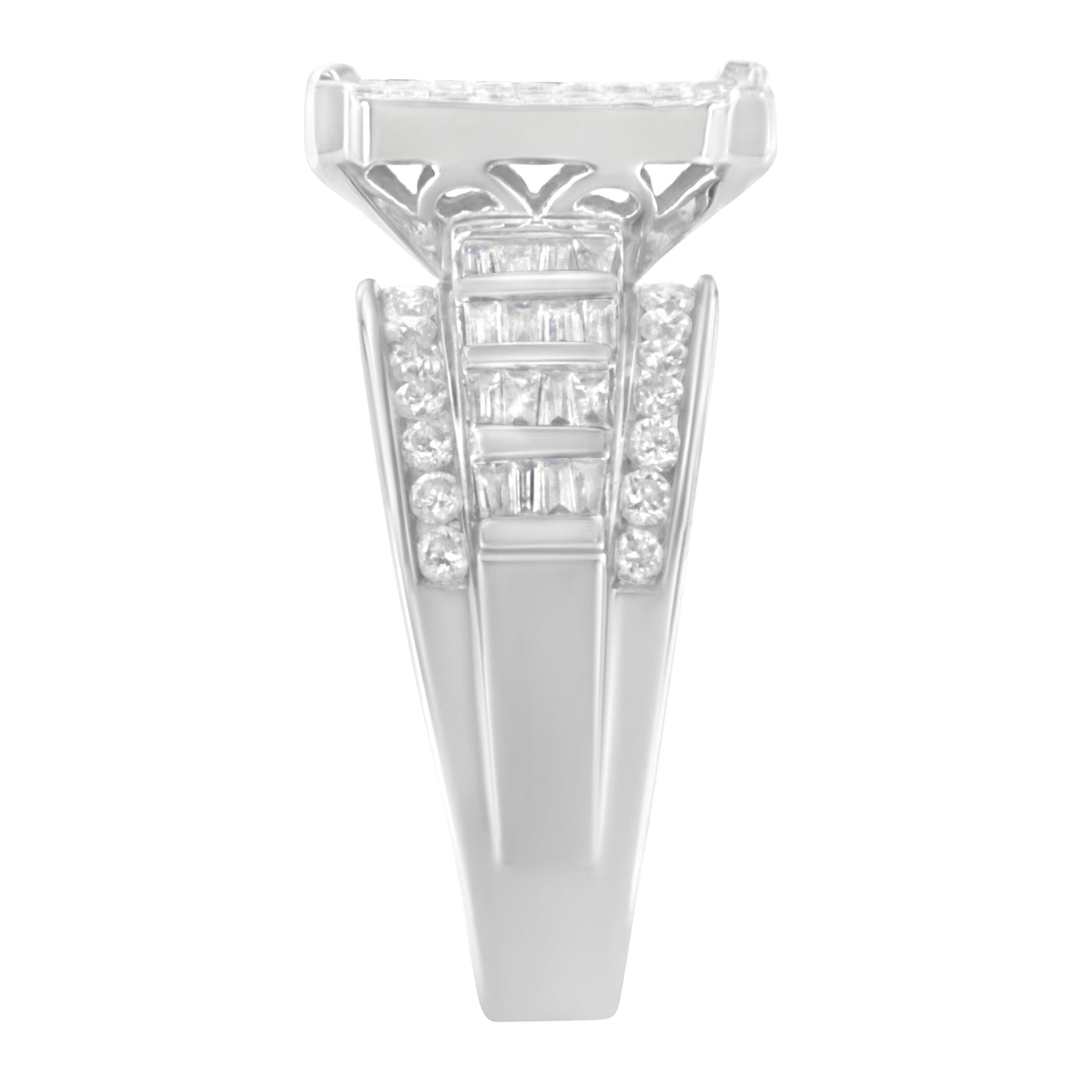 14K White Gold 2.0 Cttw Mixed-Cut Diamond Rectangle Invisible-Set Composite Cluster Ring with Bar- and Channel-Set Band (H-I Color, SI2-I1 Clarity) - Size 5