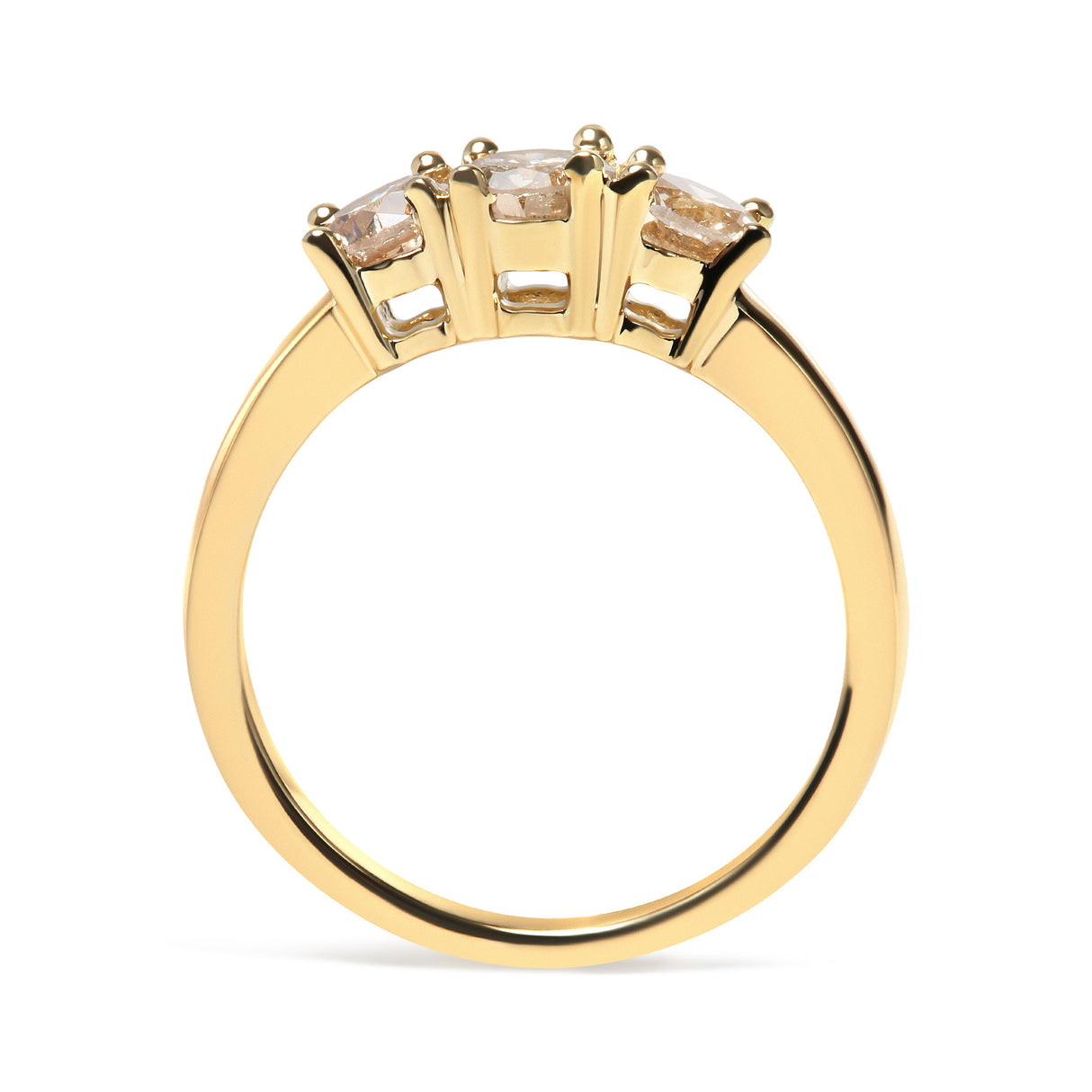 10K Yellow Gold 1.00 Cttw Champagne Diamond 3-Stone Band Ring (J-K Color, I1-I2 Clarity) - Size 7