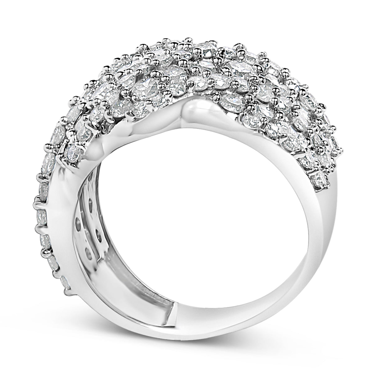 10K White Gold 3.00 Cttw Diamond Multi Row Cluster Band Ring (I-J Color, I3 Clarity) - Size 7