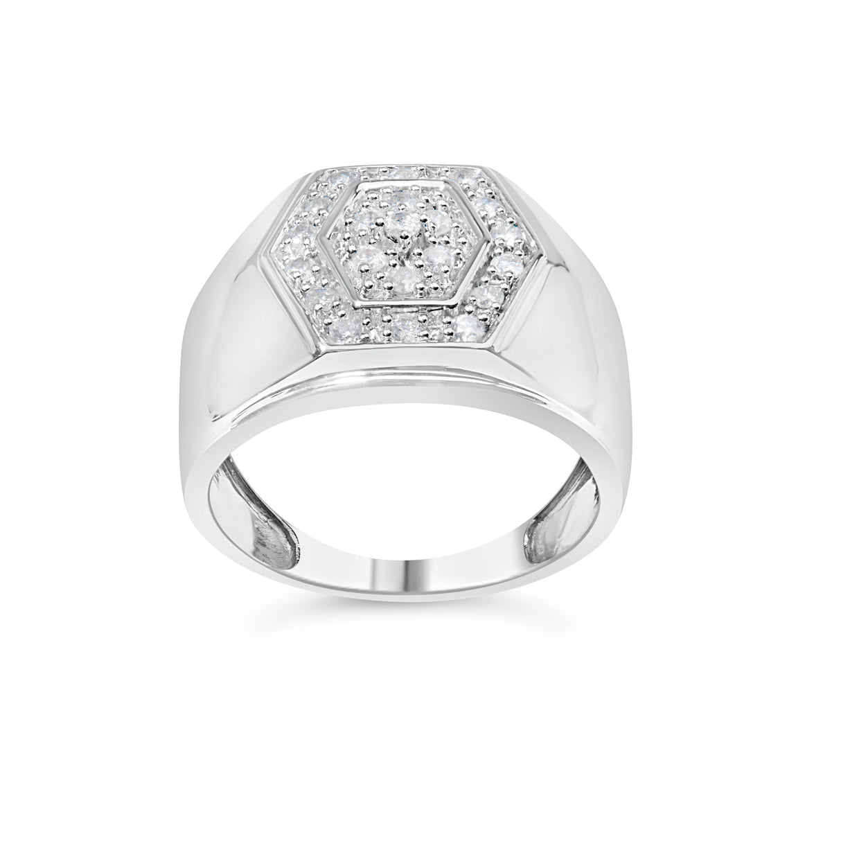 Men's .925 Sterling Silver 1/2 Cttw Multi-Diamond Hexagon Frame Ring (I-J Color, I3 Clarity) - Ring Size 10