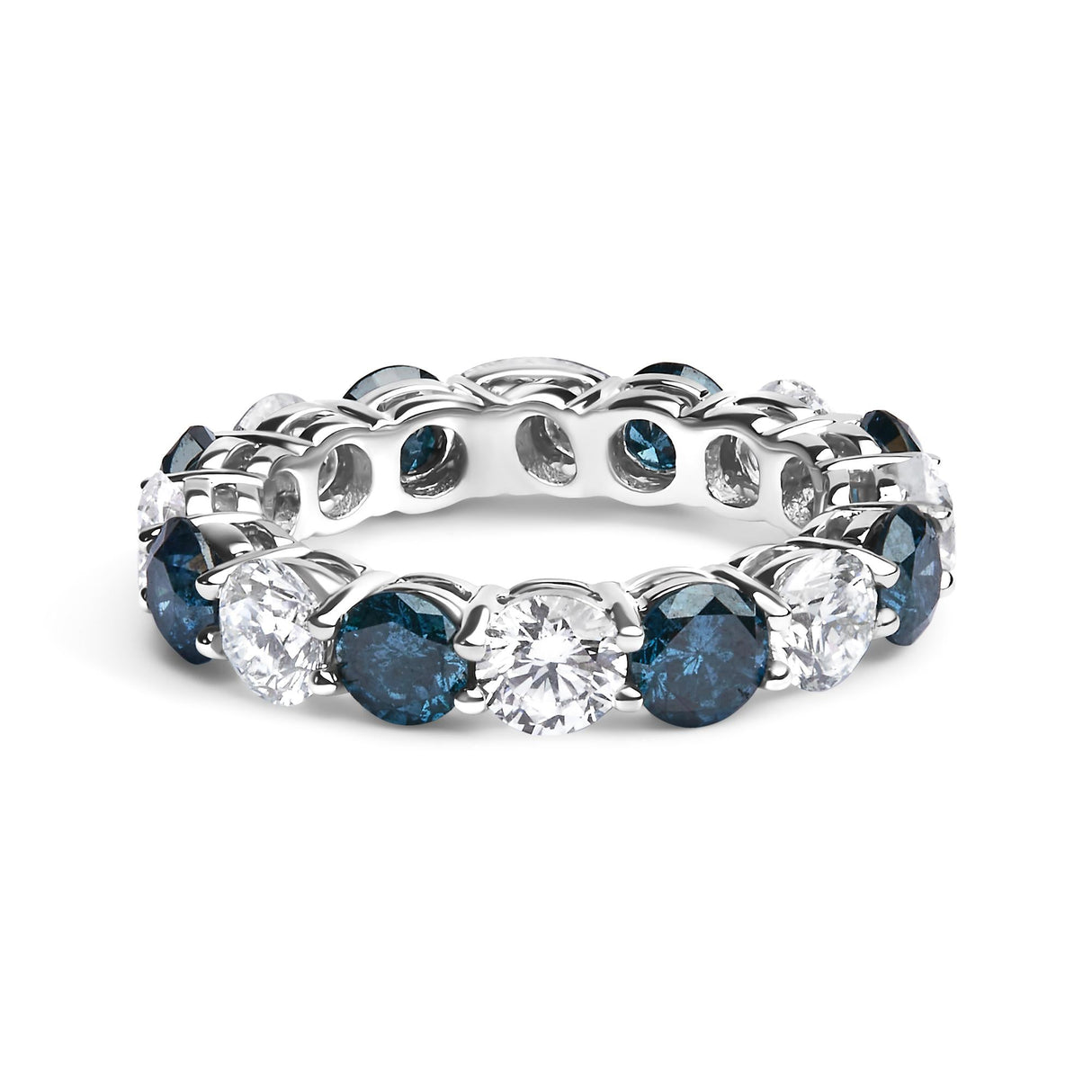 14K White Gold 6 1/4 Cttw Alternating Lab-Grown White and Natural Treated Blue Diamond Eternity Band Ring (F-G Color, VS1-VS2 Clarity) - Ring Size 7.5