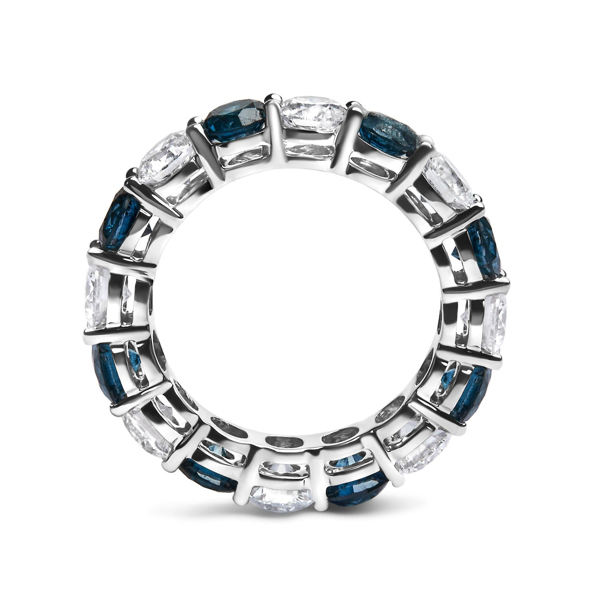 14K White Gold 6 1/4 Cttw Alternating Lab-Grown White and Natural Treated Blue Diamond Eternity Band Ring (F-G Color, VS1-VS2 Clarity) - Ring Size 7.5
