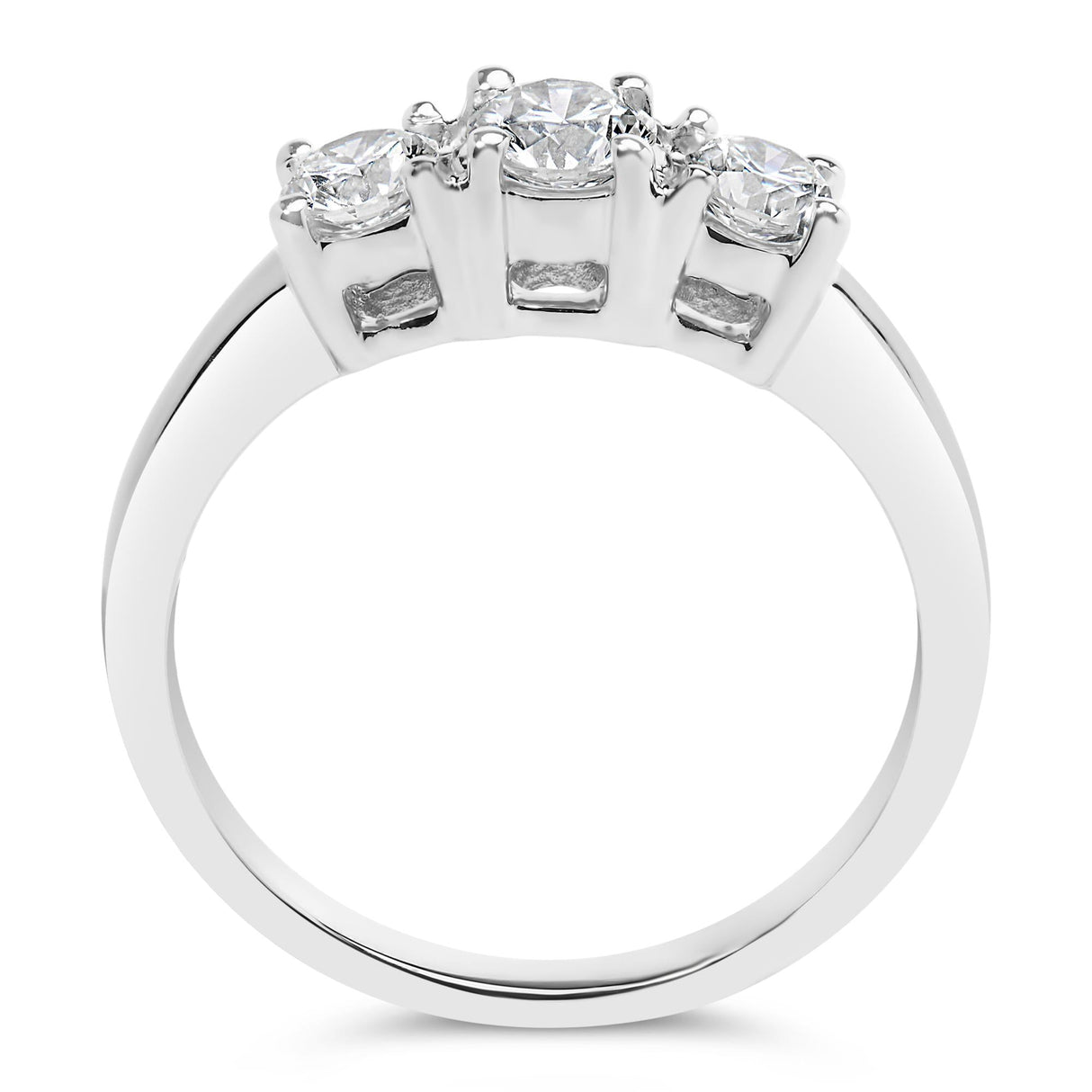 14K White Gold 3/4 Cttw Lab Grown Diamond 3 Stone Ring Band (F-G Color, VS2-SI1 Clarity)