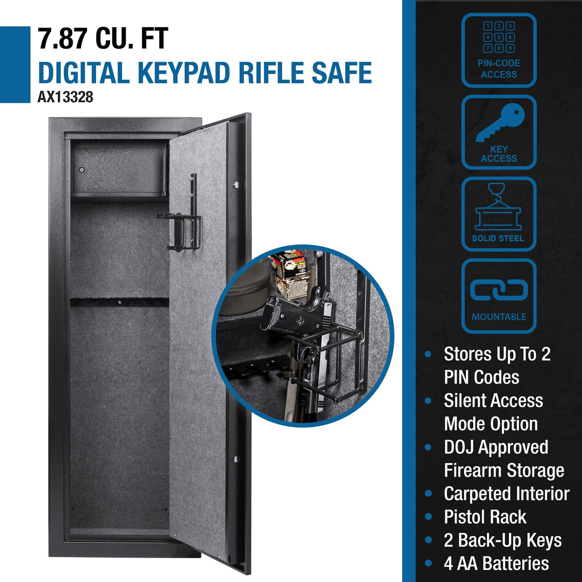 7.87 Cubic Ft Keypad Rifle Safe - Black