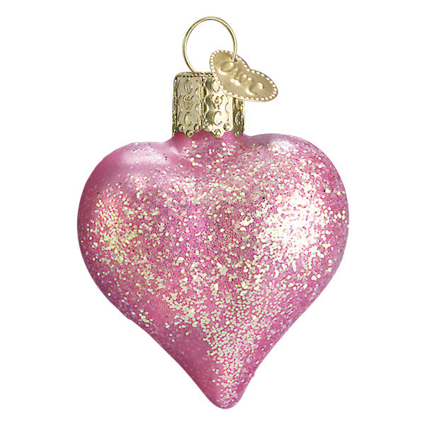 Pink Glittered Heart Glass Ornament