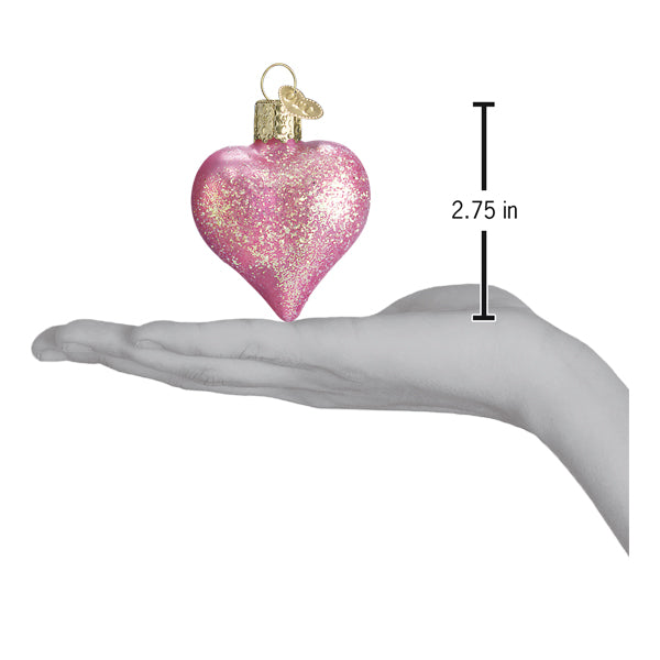 Pink Glittered Heart Glass Ornament